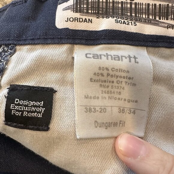 Lot 2 Pair Carhartt Navy Blue & Brown Canvas Work Pants Men 36/34 Dungaree - Picture 3 of 12
